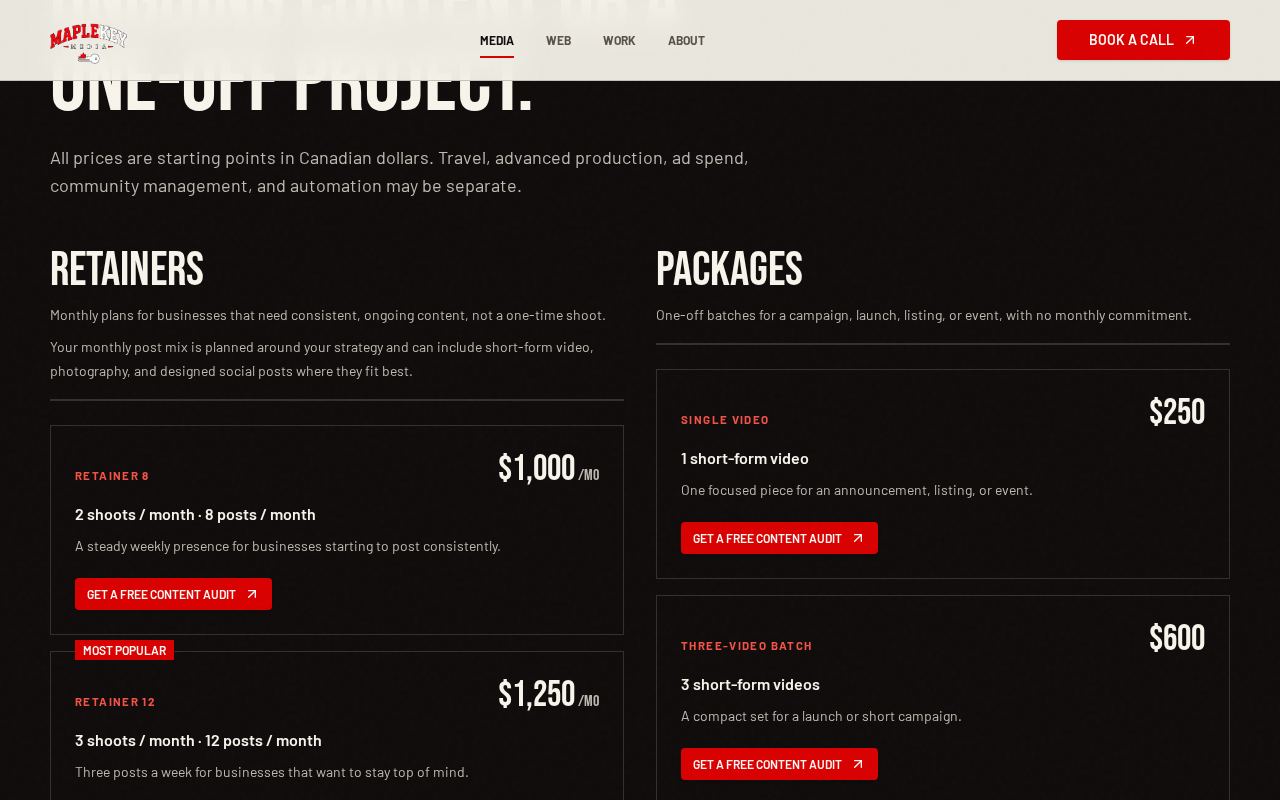 MapleKey Media pricing section